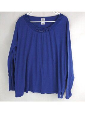 JMS Just My Size Women's Blue Beaded Long Sleeve Shirt Plus Size 4X